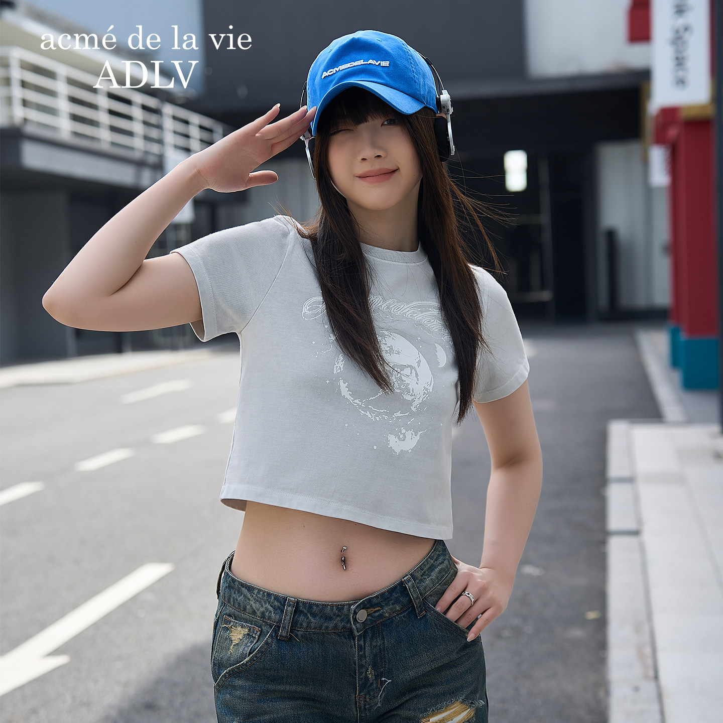 ADLV复古美式银河印花短款短袖辣妹t恤2025夏季新款修身女生女士