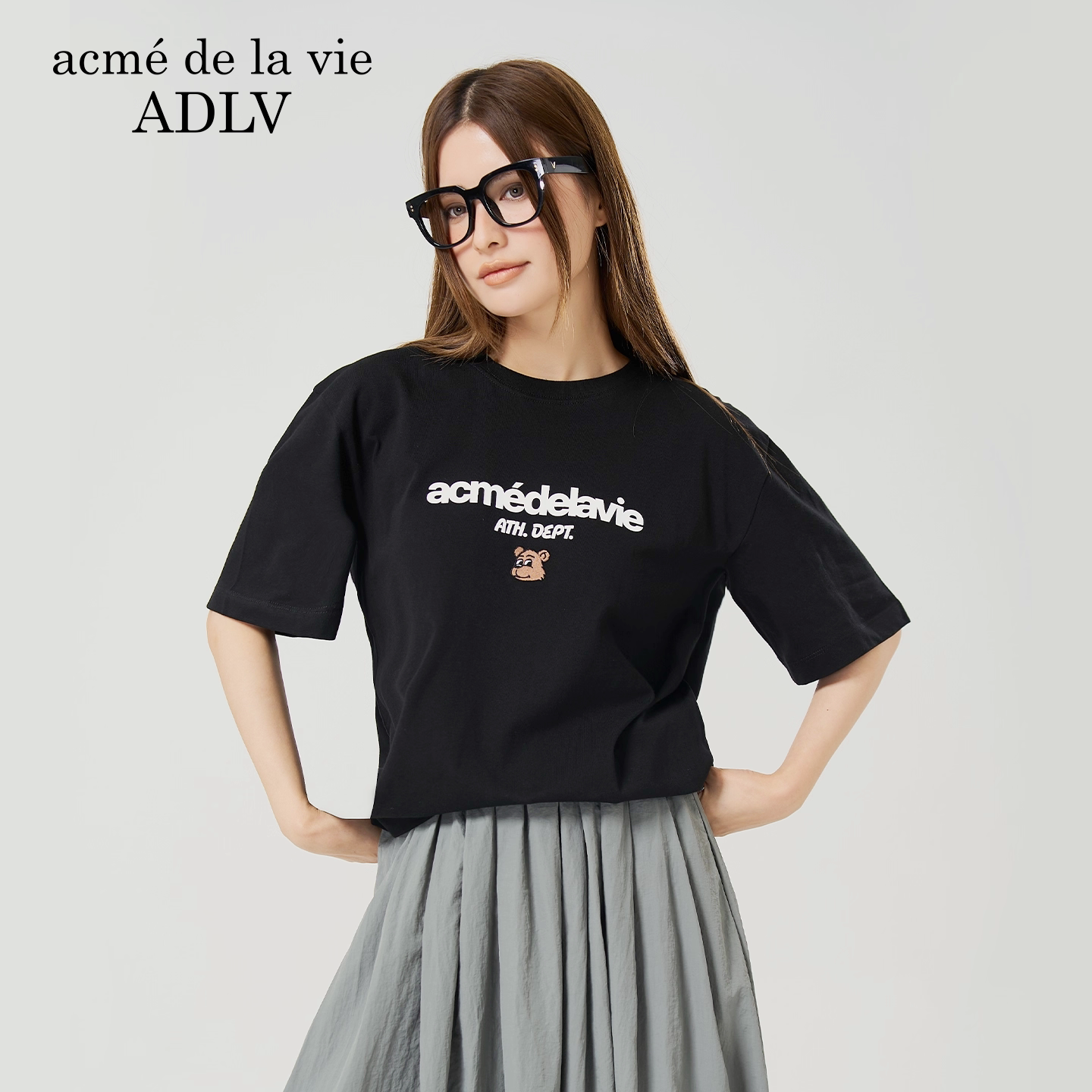 ADLV崔叡娜YENA同款基础款AC小标短袖新款纯棉T恤夏男女上衣体恤