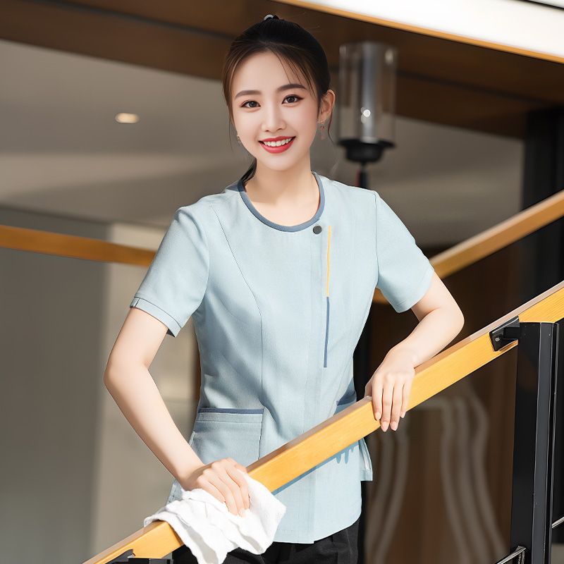 保洁员工作服夏季女短袖酒店客房服务员物业阿姨清洁家政设计