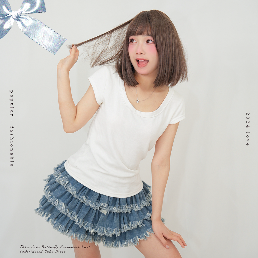 春田少女百货牛仔蛋糕裙女夏季