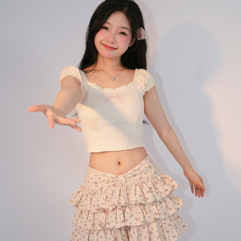 春田少女 原创显瘦半身裙防走光裙子百搭春季碎花复古牛仔蛋糕裙