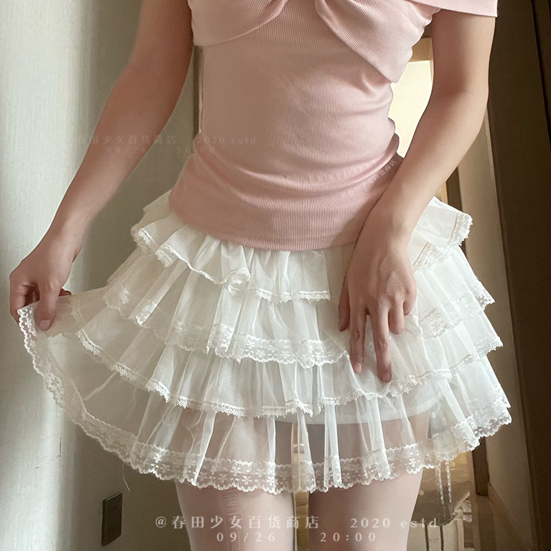 春田少女百货原创纱裙蛋糕裙女白色短裤蓬蓬裙蕾丝大码超短裙裙裤