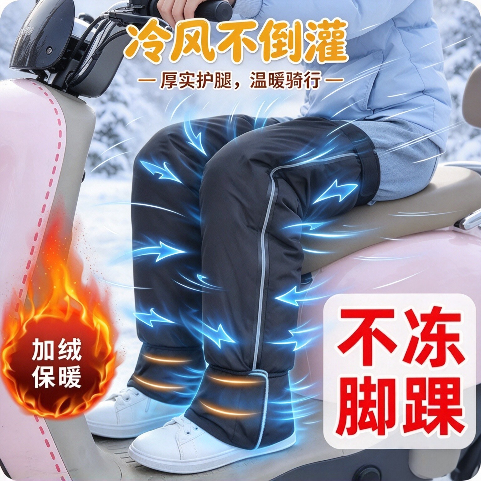 冬季电动车护膝护脚踝骑行防风防寒保暖护腿套一体加绒加厚摩托车
