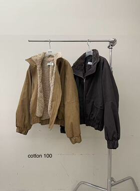 现～韩国东大门新款atmosphere2025秋冬百搭宽松翻领羊羔毛棉服女