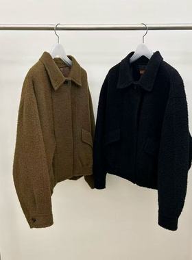 现～韩国正品新款门utre2025秋冬简约风百搭翻领宽松羊毛外套女