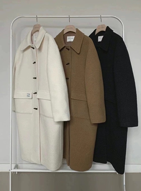 现韩国东大门baking powder气质羊驼毛长款牛角扣羊毛大衣外套女