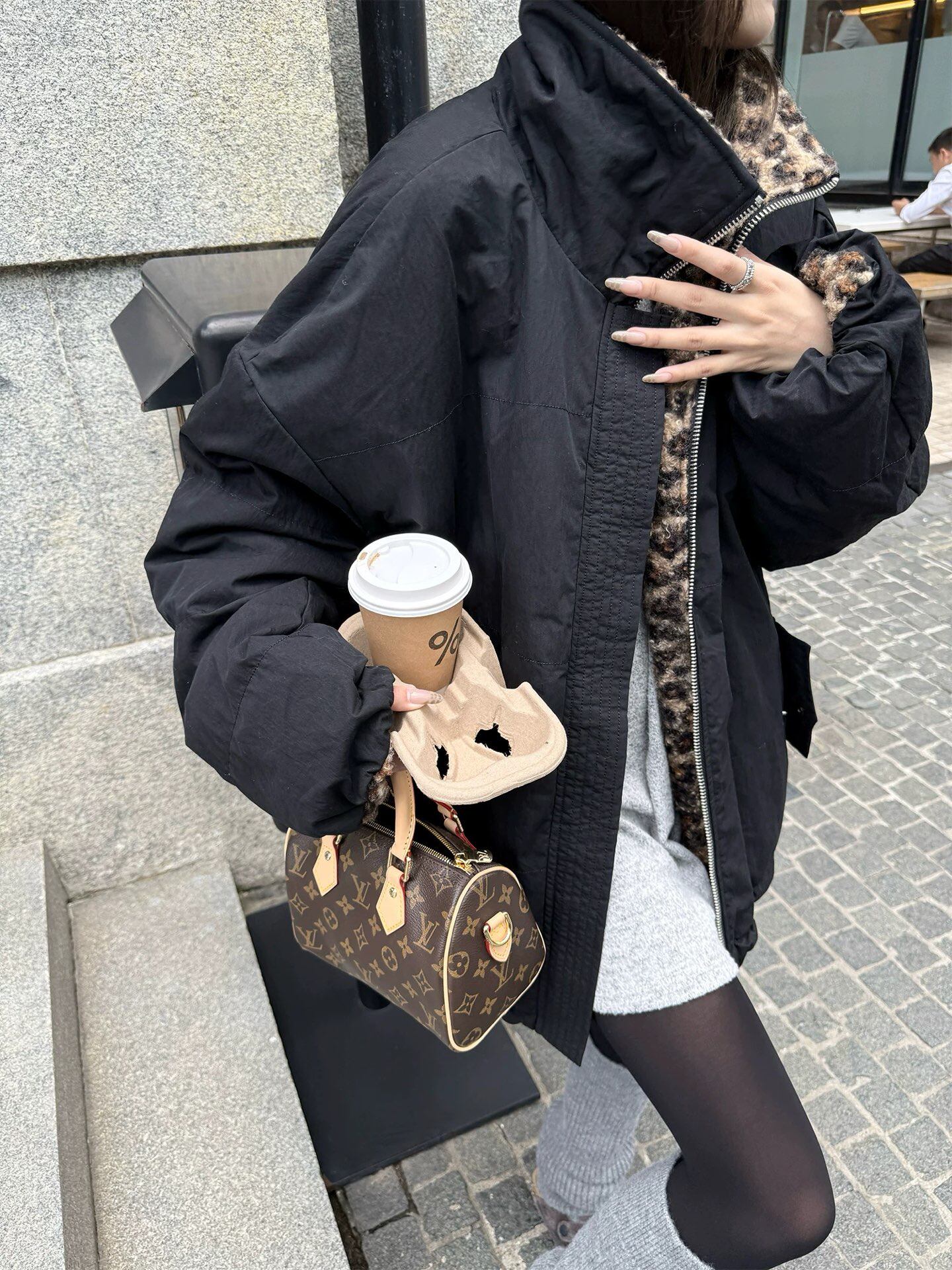 现～韩国东大门正品新款sof秋冬宽松保暖厚棉服豹纹两面穿外套女