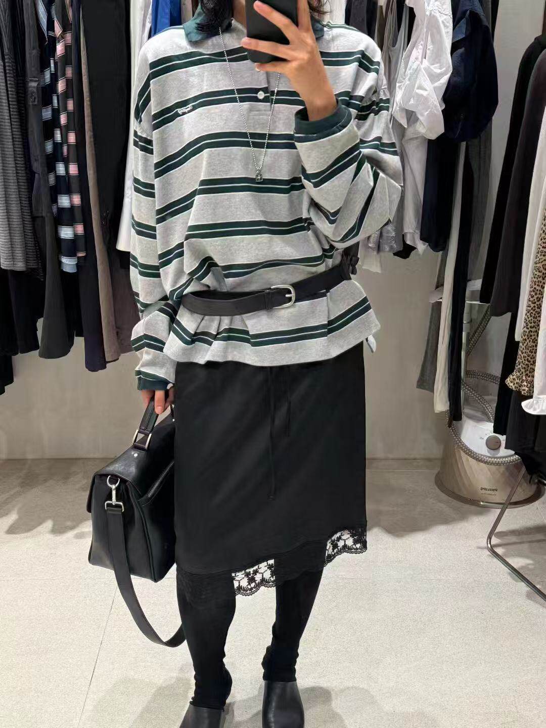 现～韩国东大门正品新款tempting休闲风百搭条纹宽松polo长袖T恤