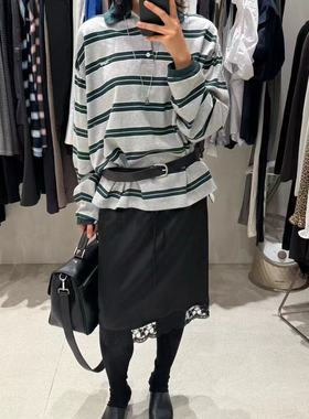 现～韩国东大门正品新款tempting休闲风百搭条纹宽松polo长袖T恤