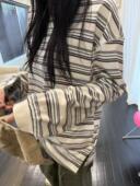 现～韩国东大门正品 T恤 休闲圆领拼色条纹宽松长袖 新款 tug2025时尚