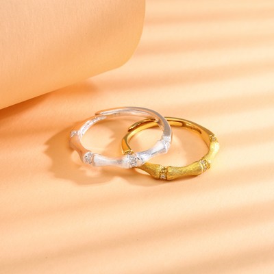 足银竹节戒指开口可调节饰品