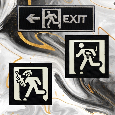 带猫逃生夜光魔术贴章EXIT逃生标志刺绣背包装饰 DIY布贴战术臂章