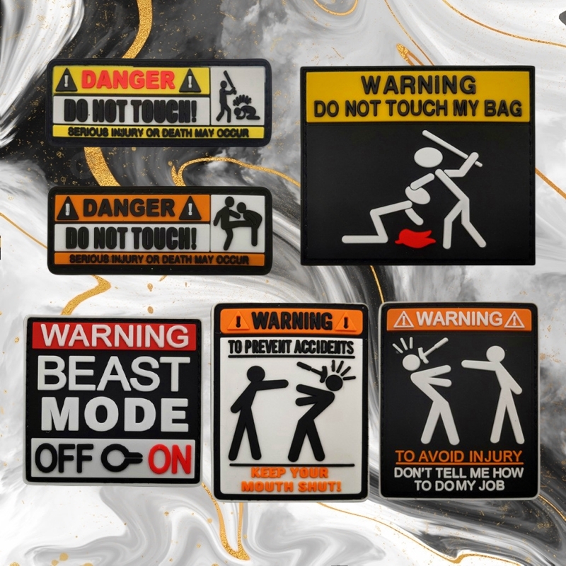 WARNING魔术贴徽章 3D立体胶章警告士气章军迷背包贴装饰战术臂章