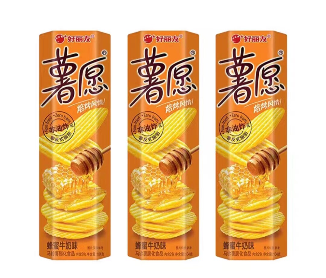 好丽友薯愿薯片蜂蜜牛奶104g/1盒非油炸焙烤膨化零食