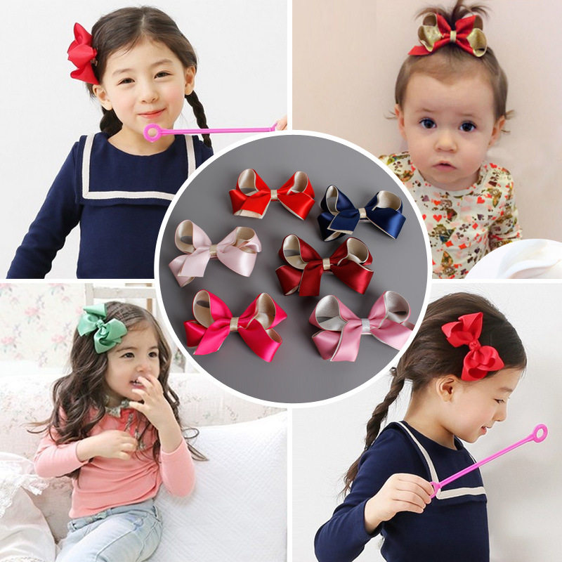 小女孩蝴蝶结撞色发夹鸭嘴夹