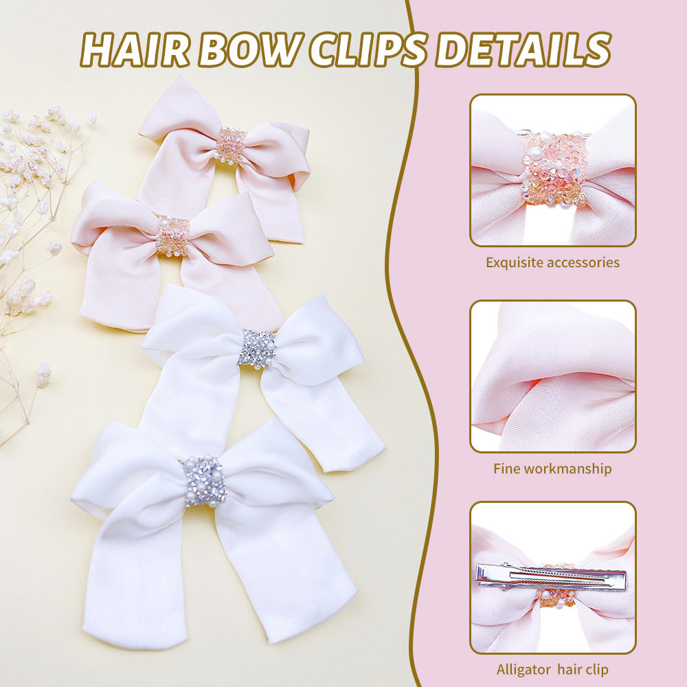 儿童手工蝴蝶结发夹宝宝发卡边夹水钻蝴蝶结鸭嘴夹小女孩公主发饰