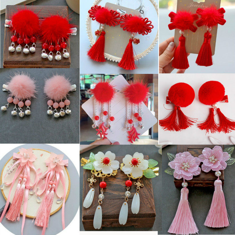 满15元包邮儿童发夹子古风新年头饰宝宝流苏毛球发卡女童汉服发饰