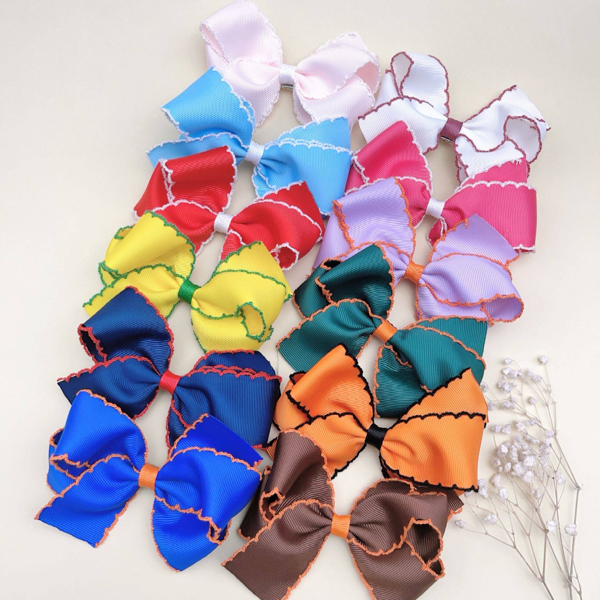 满15元包邮儿童立体蝴蝶结发夹 女孩红色螺纹织带刘海夹 宝宝发卡