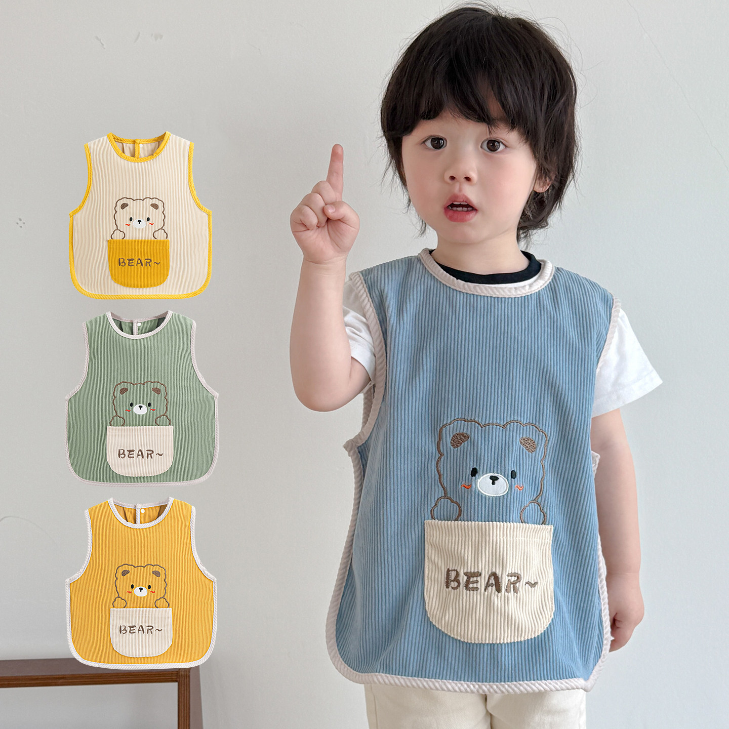 男宝宝吃饭围兜无袖灯芯绒罩衣卡通防水防脏围裙婴儿辅食围嘴秋冬,童装/婴儿装/亲子装,反穿衣/罩衣,淘宝优惠券,粉丝福利购,淘宝优惠卷