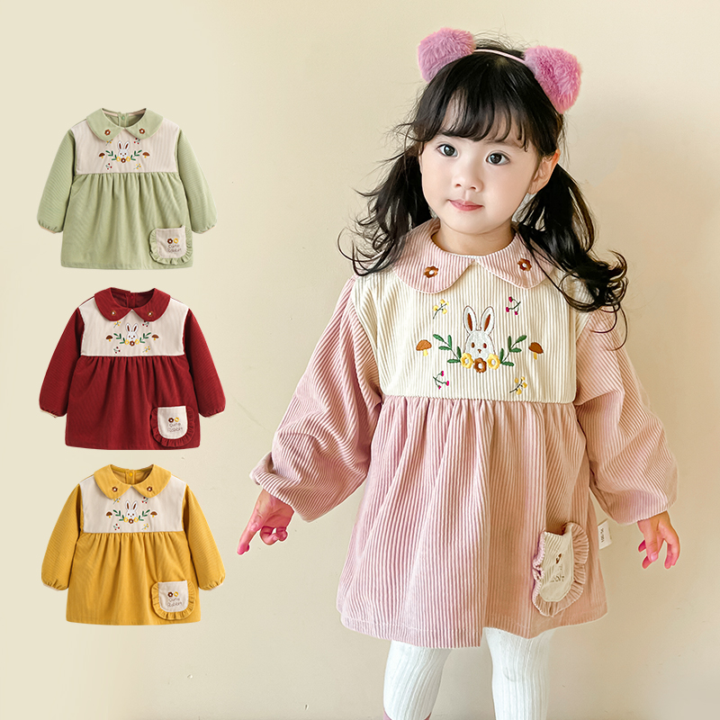 女孩公主罩衣秋冬可爱小兔子防脏护衣宝宝吃饭围兜洋气罩衫围裙