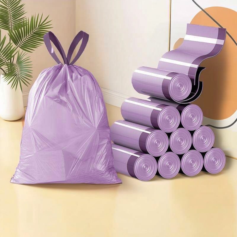 手撕特厚紫色香氛抽绳式垃圾袋加厚特厚实惠装手提式塑料袋家用