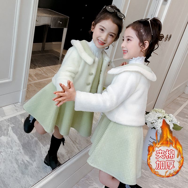 女童呢子套装裙秋冬季2025新款韩版中大儿童宝宝洋气公主裙两件套