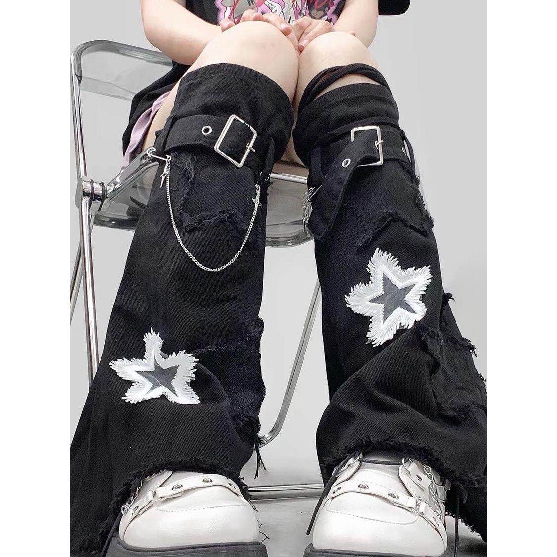 显瘦y2k黑色牛仔白色立体星星腿套亚文化喇叭抽绳夏季辣妹堆堆袜,女士内衣/男士内衣/家居服,长筒袜,淘宝优惠券,粉丝福利购,淘宝优惠卷