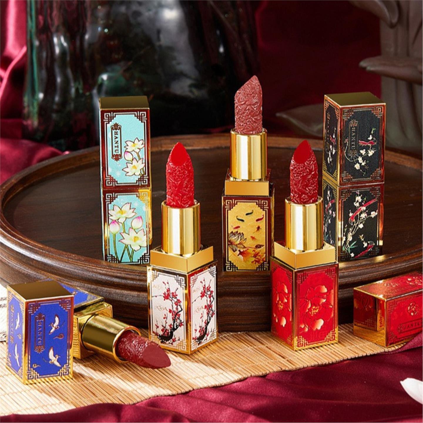 国风开运口红3.5g雾面哑光正红豆色沙雕花滋润易上色显白口红