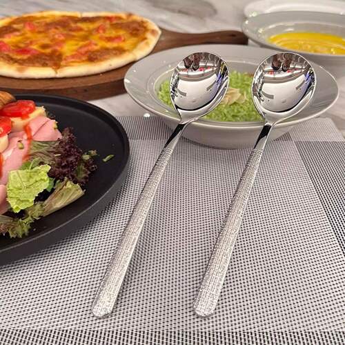 创意锤纹不锈钢西餐勺主餐更吃饭勺子调羹网红勺韩式高颜值加厚