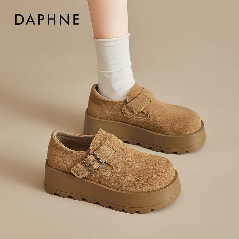 达芙妮厚底鞋女乐福2025新款秋冬季真皮小个子全包软底孕妇单鞋爆,女鞋,勃肯鞋/软木鞋,淘宝优惠券,粉丝福利购,淘宝优惠卷