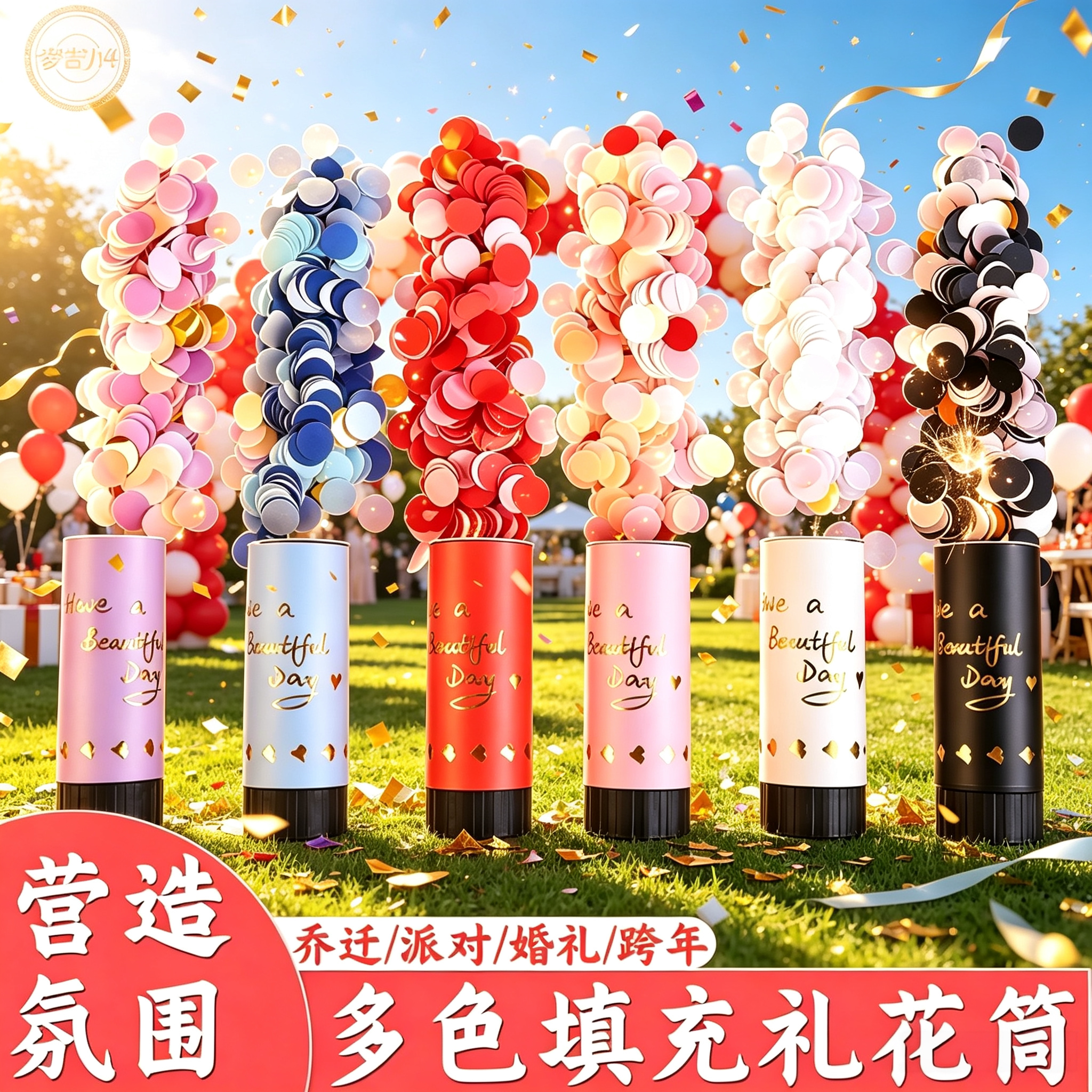 马卡龙生日派对喷花筒小礼花婚礼手持礼炮推推乐彩花撒花婚庆用品
