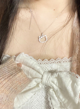 Kitty猫镶砖项链时尚少女心闺蜜锁骨链ins小众设计感高级日常百搭