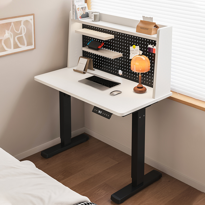 实木电动升降电脑桌洞洞板书桌学习桌小户型家用卧室工作台办公桌