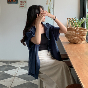 09women大码女装全棉宽松舒适百搭高级感半袖衬衫2024春夏75501