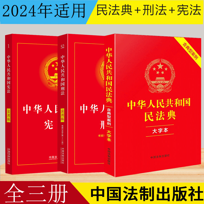 2024适用 刑法+宪法+民法典大字版含典型案例 3册套装 根据刑法修正案十二修订 中国刑法典民法典宪法小册子法条书籍全套