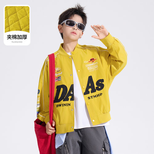 男童美式机车风刺绣防风加厚棉服