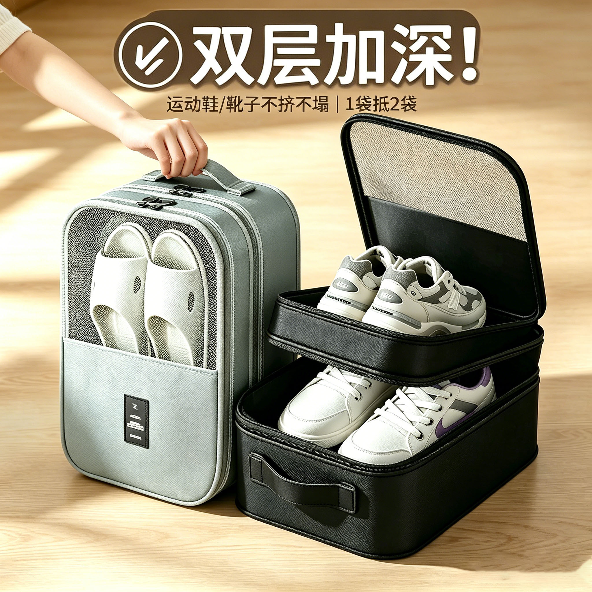 鞋子收纳袋学生宿舍旅行防潮防霉防尘大容量出行专用密封设计家用