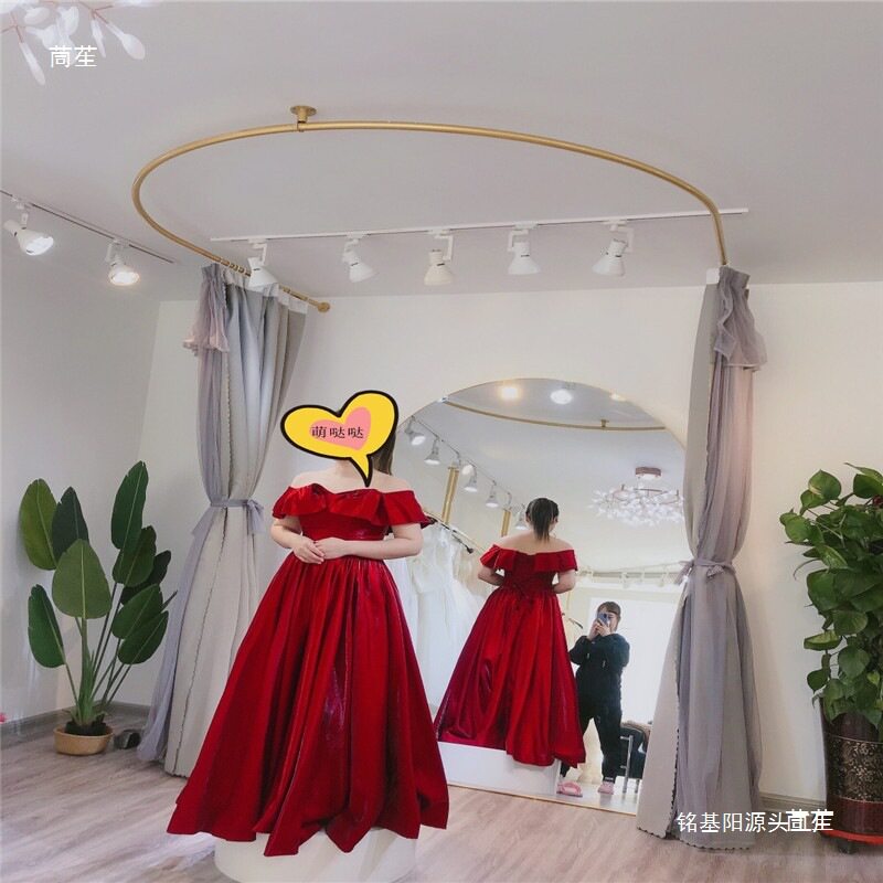 金色服装店试衣间u型杆婚纱店更衣室换衣间架子铁艺窗帘架货架