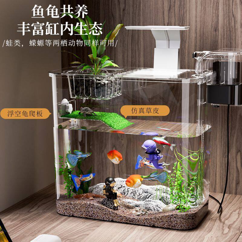 收纳箱溪流家用小型客厅阳台超白新款鱼龟共养乌龟生态小鱼储物