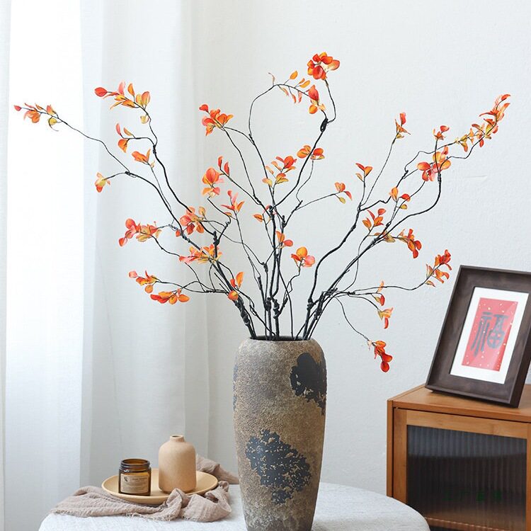 枫叶仿真花秋叶干花花束枯枝干枝干树枝假花绿植中式禅意插花摆件