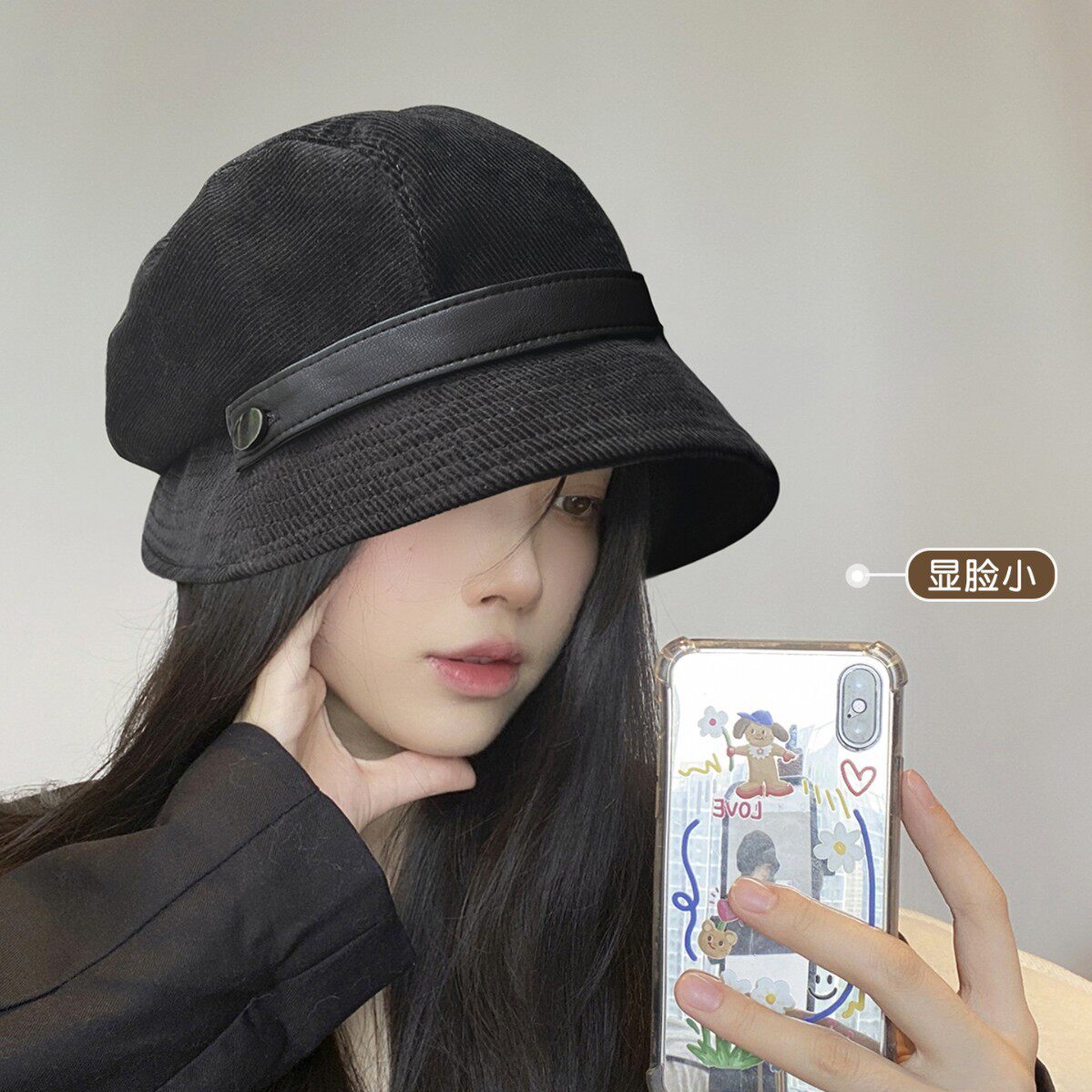 日系灯芯绒渔夫帽女2025新款秋冬复古百搭盆帽大头围显脸小贝雷帽