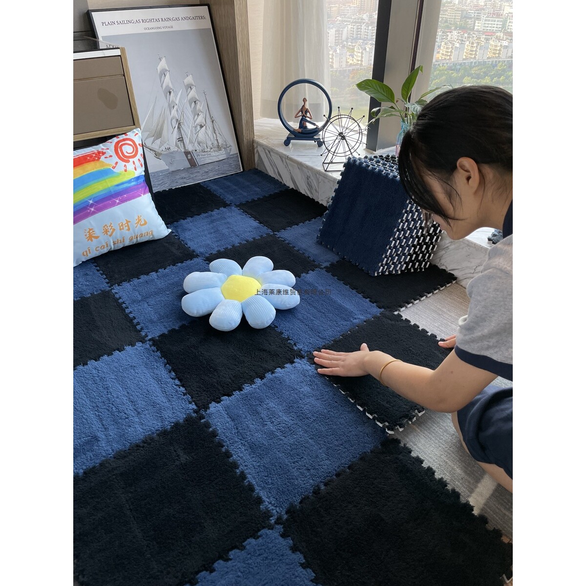 毛绒地毯卧室拼接方块加厚地垫客厅大面积全铺轻奢床边毯阳台垫子