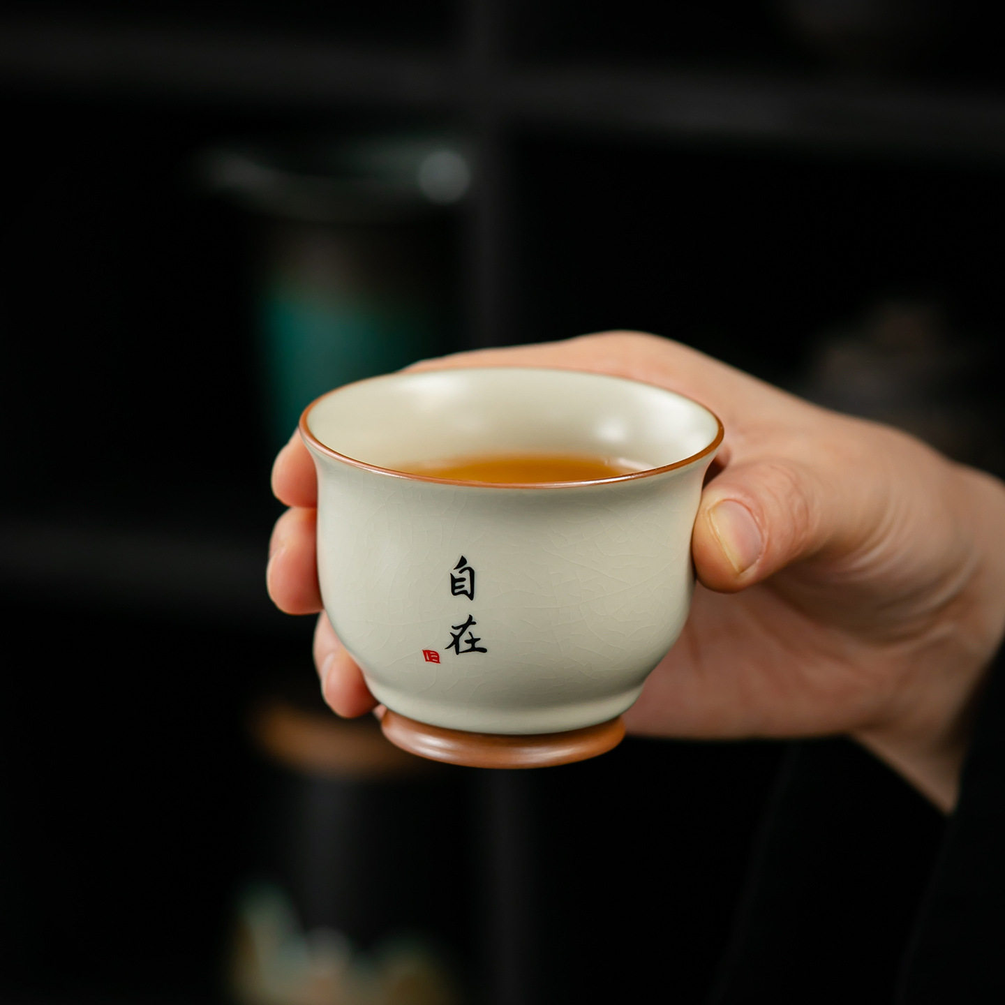 米黄汝窑茶杯高档个人专用主人杯单杯开片可养陶瓷品茗杯茶盏家用