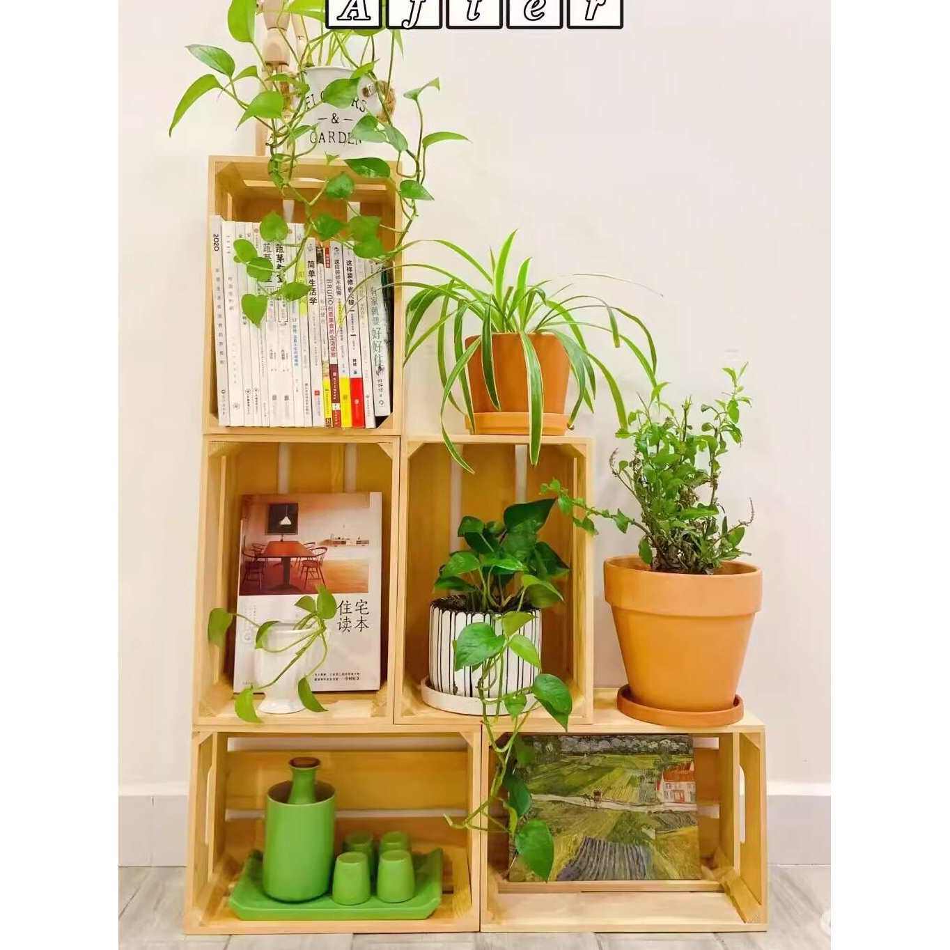 实木筐打堆框水果收纳陈列筐超市木框展示盒复古造景道具木条箱子