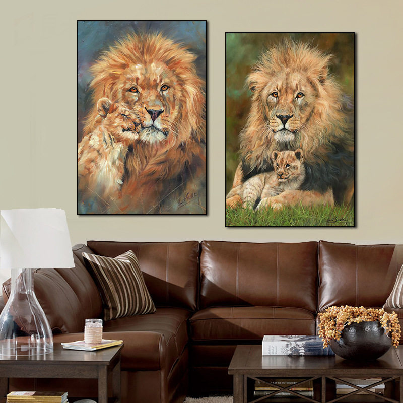 老虎挂画酒店卧室书房装饰画博物馆狮子豹子艺术绘画动物世界壁画