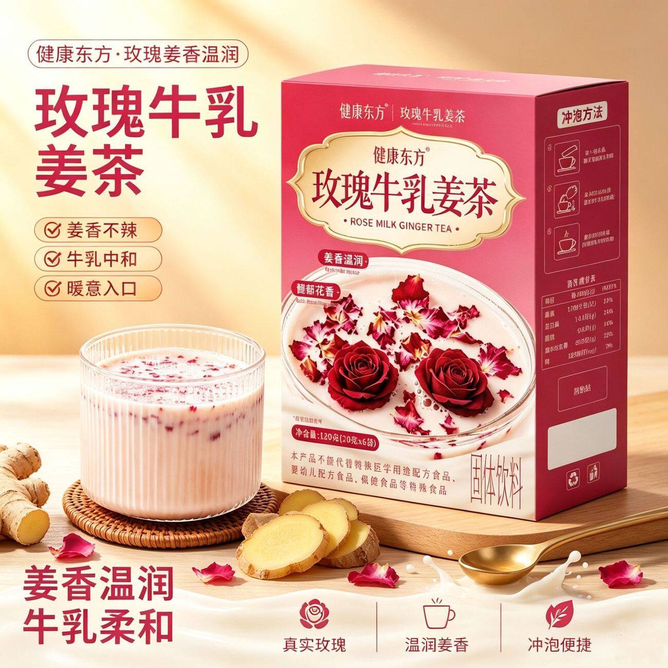 玫瑰牛乳姜茶红茶姜奶冲饮姜粉姜枣独立小包装三伏季便携速溶饮品