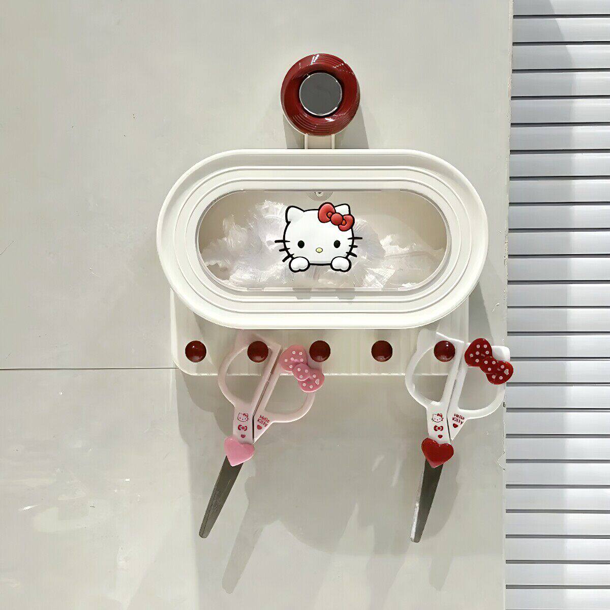 hellokitty保鲜膜套收纳盒免打孔家用厨房壁挂抽取式带挂钩防尘盒