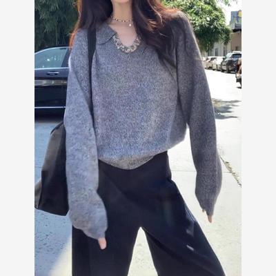 覆古高级翻领针织衫女秋