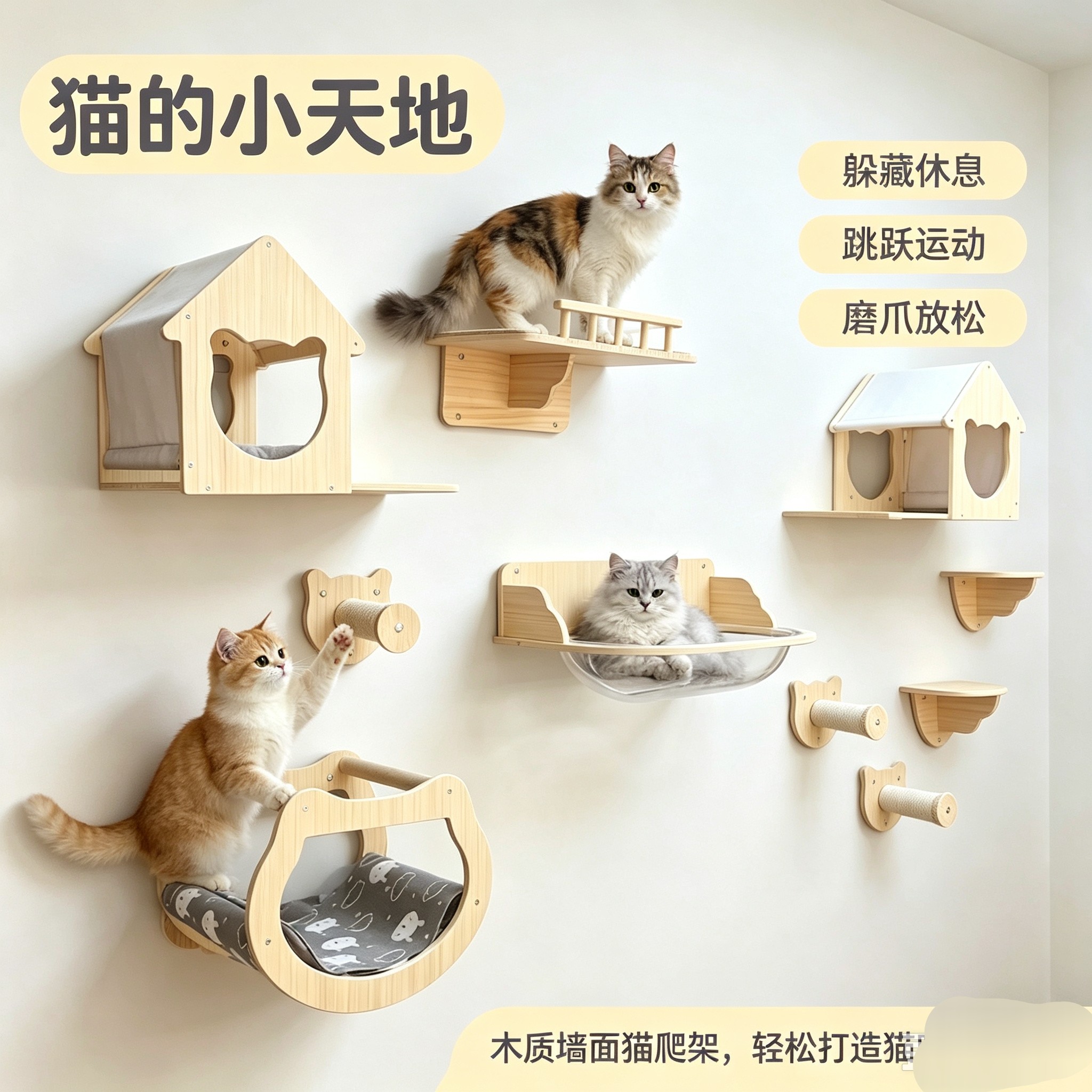 Diy墙壁式实木挂墙猫窝猫树一体猫架太空舱不占地壁挂猫咪爬柱