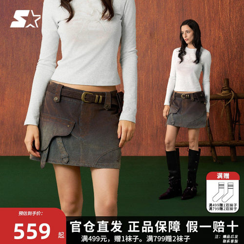 STARTER迷你裙2026春季新款复古做旧纯棉休闲显瘦女生短裙裙子